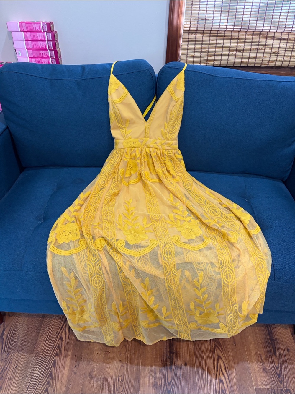 Entro Yellow Embroidered Maxi Dress